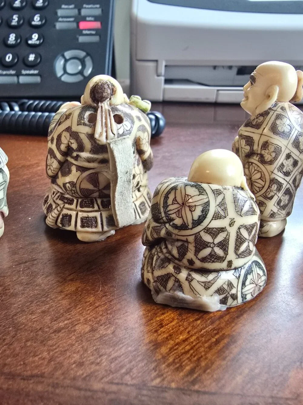 Set of 5 Vintage-Style Asian Decorative Figurines - Intricate Etched Design